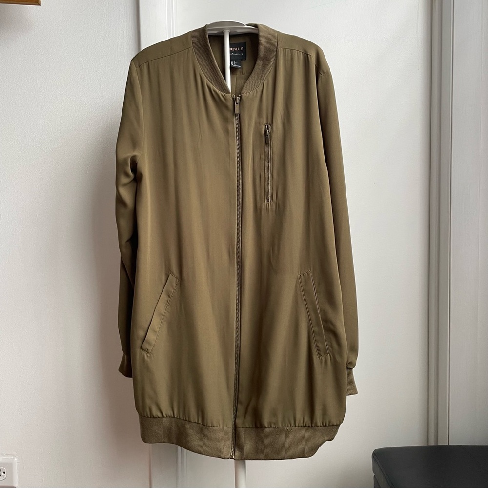 Forever 21 Oversized Olive Green Bomber Jacket - Picture 3 of 11